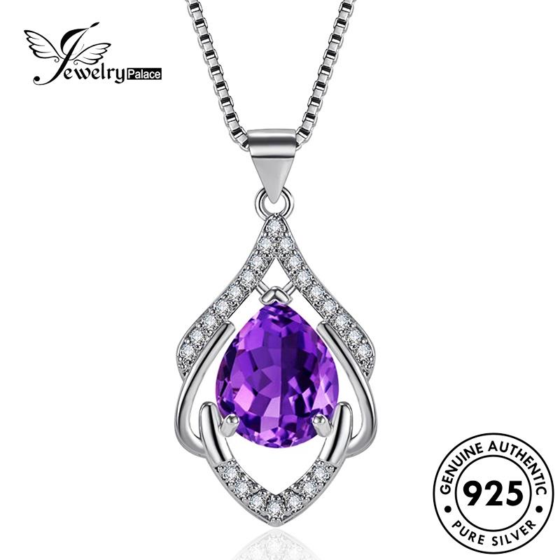 Jewelrypalace Temperamen Perak Droplet Asli Amethyst Air Wanita925Kalung Emas N1112