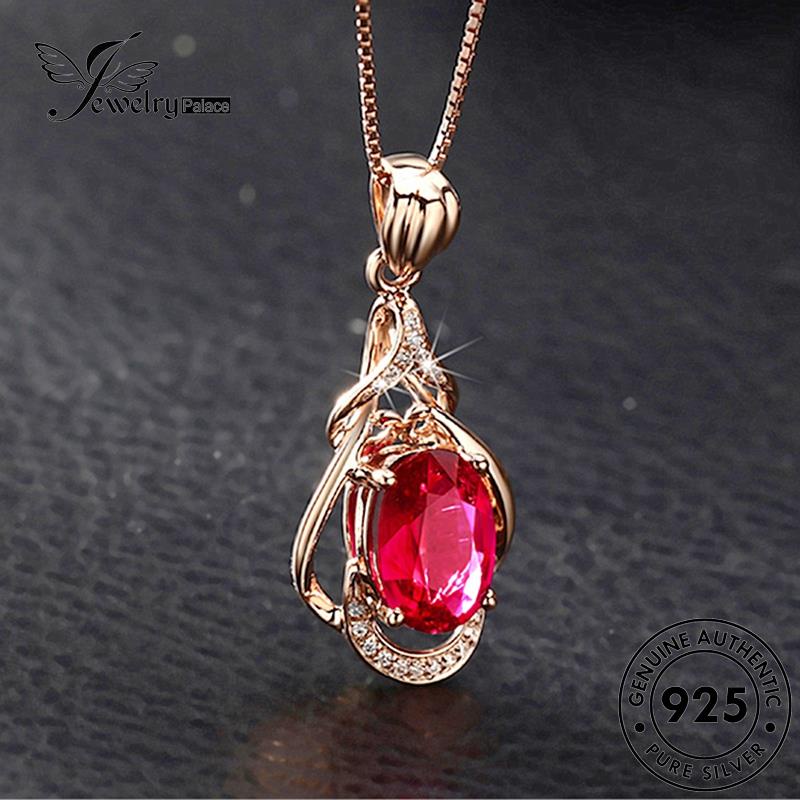 Jewelrypalace Kalung Set Perak Wanita Emas925 Asli Ruby Bunga S68