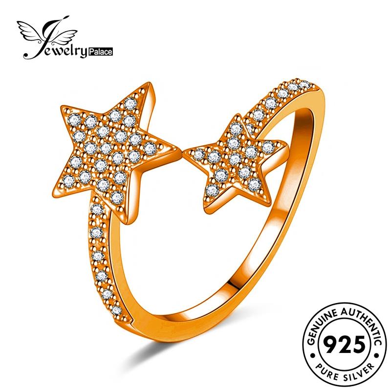 Jewelrypalace 925cincin Moissanite Asli Pentagram Gold Wanita Berlian Perak R1758