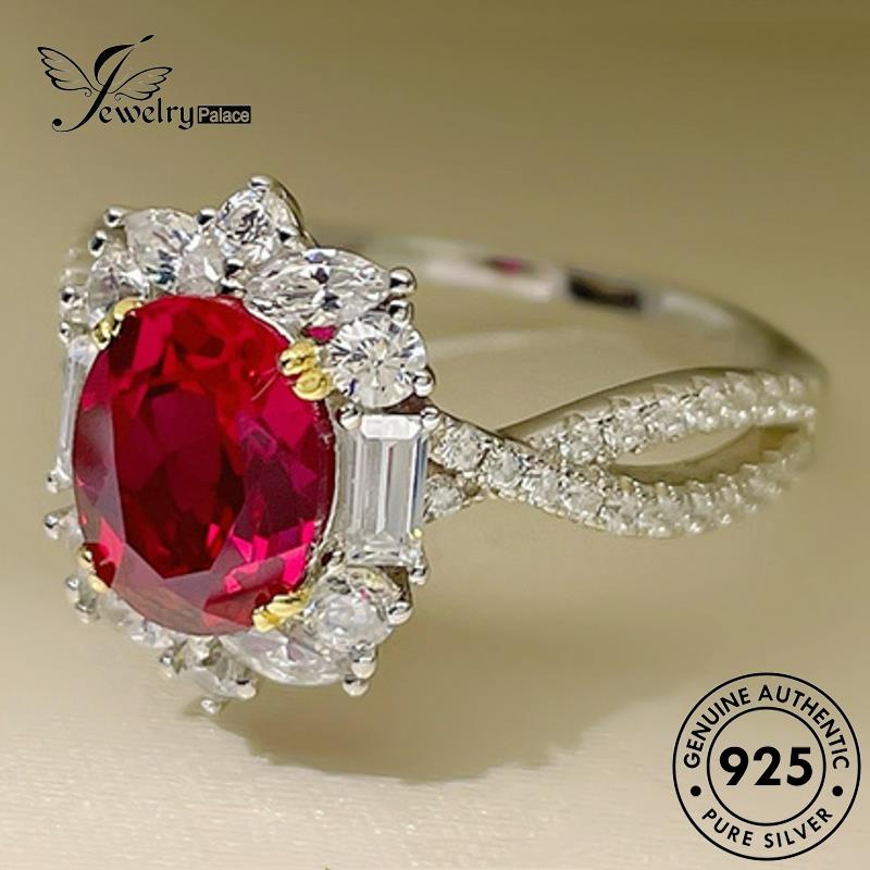 Tempat Perhiasan Wanita Perak Ruby925 Oval Cincin Asli R1715