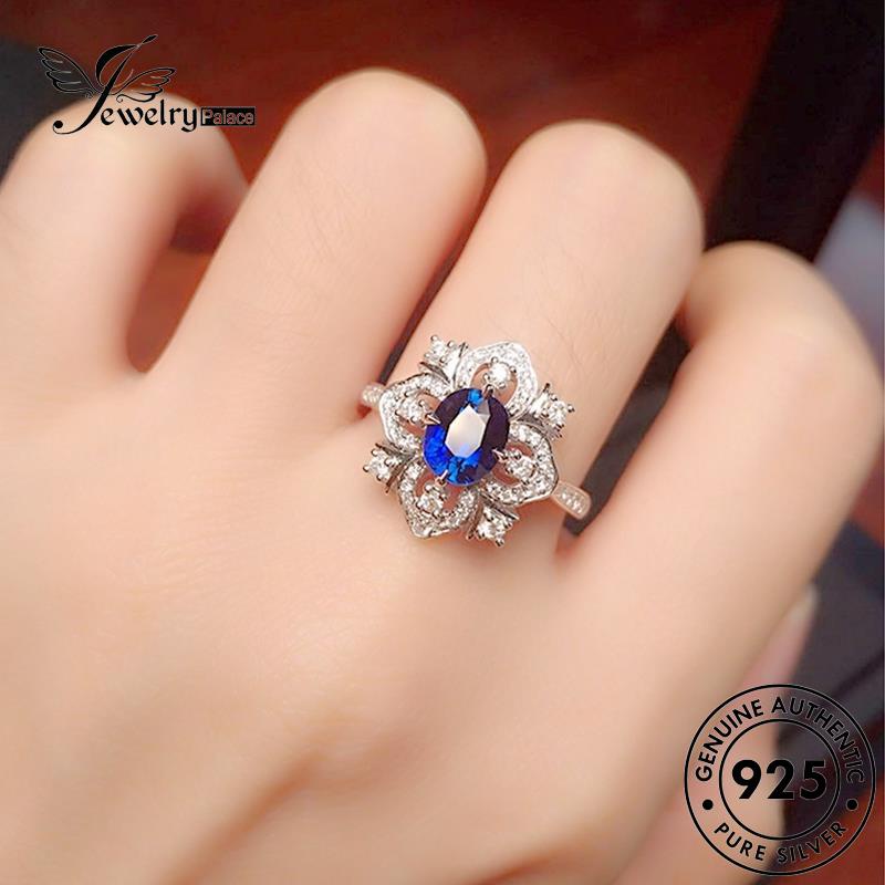 Jewelrypalace Sapphire Bunga Asli Cincin925 Wanita Mewah Perak R1732