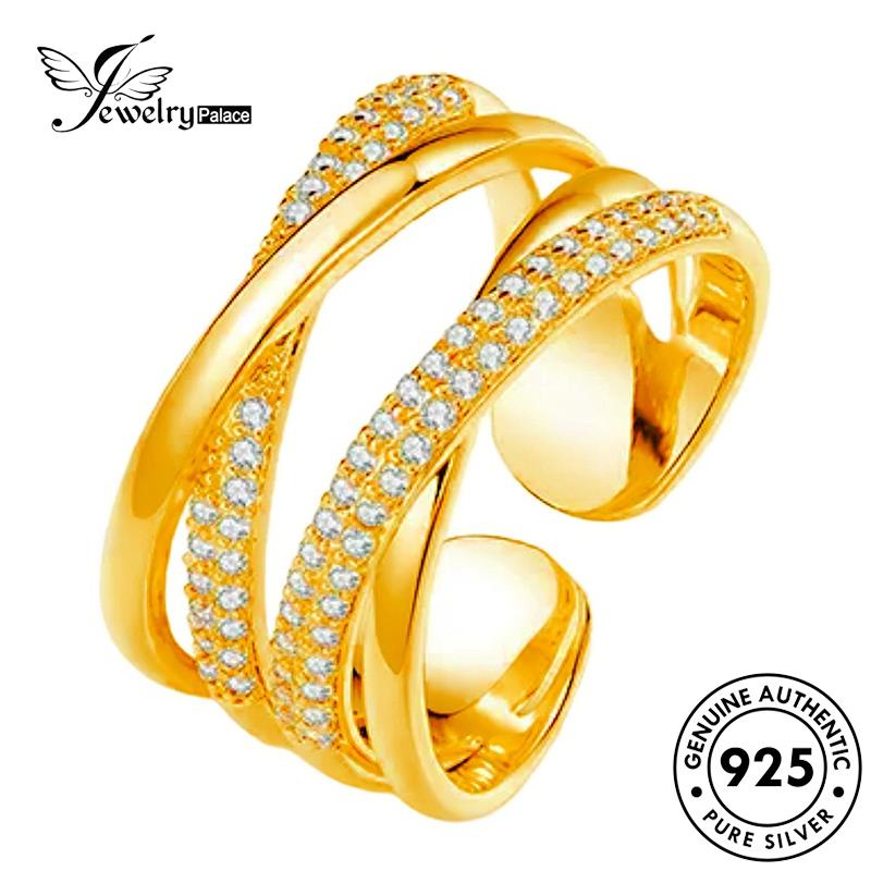 Jewelrypalace Berlian Emas Moissanite Cincin Wanita Double Layer Kepribadian925 Perak Asli R1789