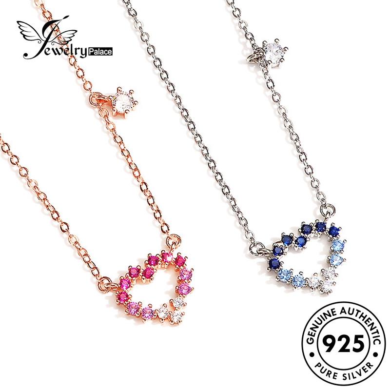 Jewelrypalace Kalung Kristal Hati925 Emas Fashion Berlian Wanita Pink Perak Asli N123