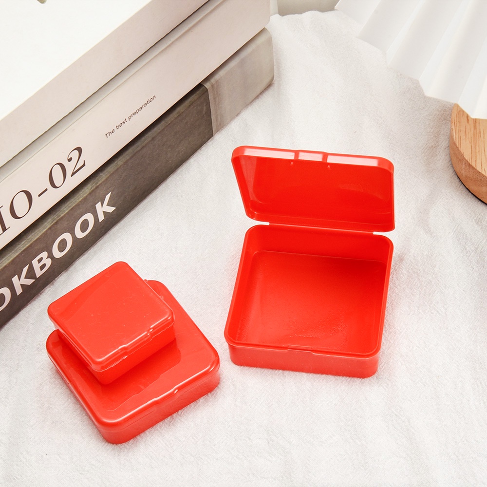 Mini Square Red Plastic Storage Box/Tempat Tahan Debu Cincin Simple Mudah Dibawa/Wadah Kolating Sealed Perhiasan