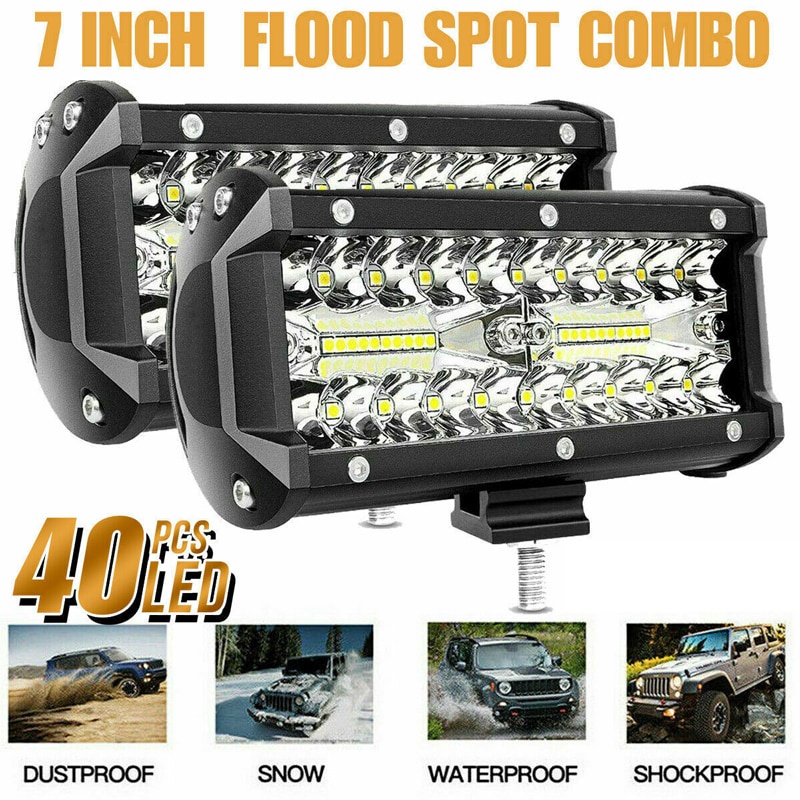 2Pcs 7 Inch   Sorot LED Spot Lightbar Mobil Truck ATV SUV 4WD 12V-24V 120W 40LED Bar Light 3 Rows Work Light Combo Beam