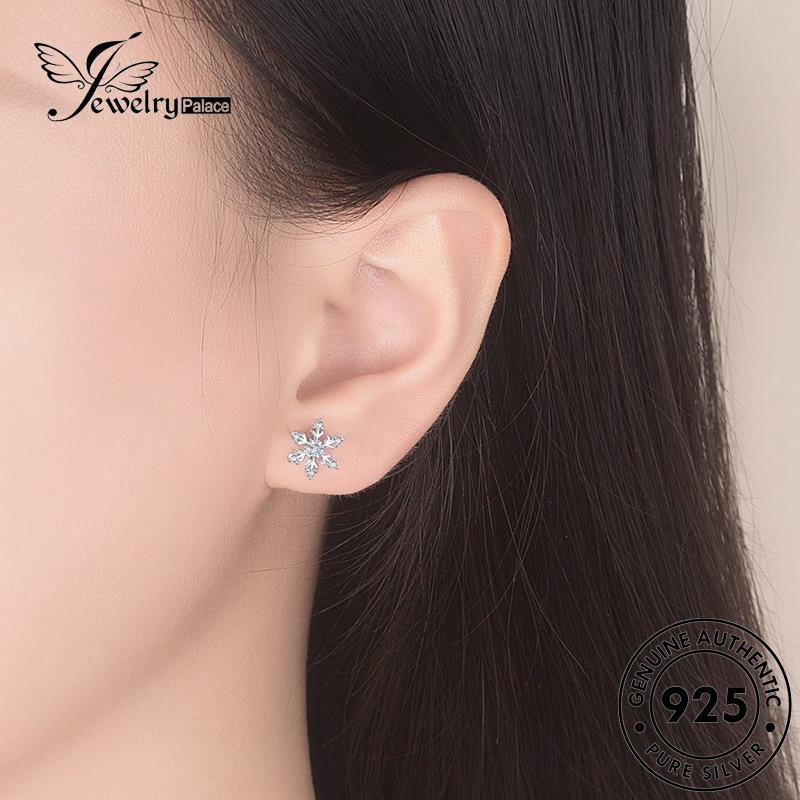 Jewelrypalace Sweet Snowflake Stud Berlian925 Anting Perak Wanita Moissanite Asli E6