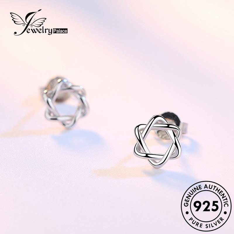 Tempat Perhiasan925 Wanita Perak Asli Simple Stud Anting Hexagram E82