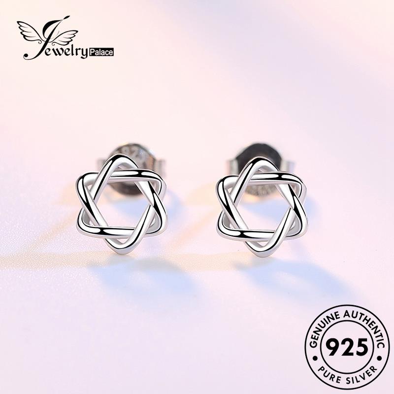 Tempat Perhiasan925 Wanita Perak Asli Simple Stud Anting Hexagram E82