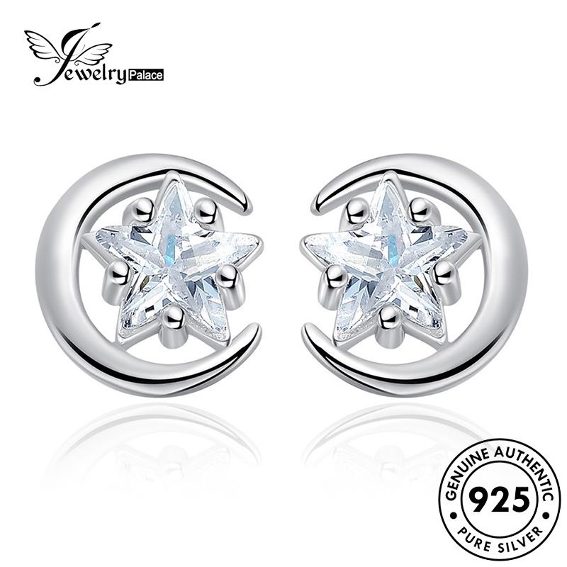 Jewelrypalace Wanita925 Perak Kepribadian Stud Asli Anting Bulan Berlian Moissanite E91