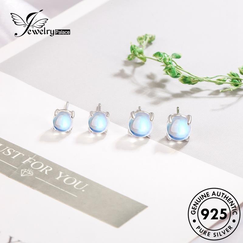 Perhiasantempat Wanita Moonstone Bulat Asli Fashion Stud 925anting Perak E144