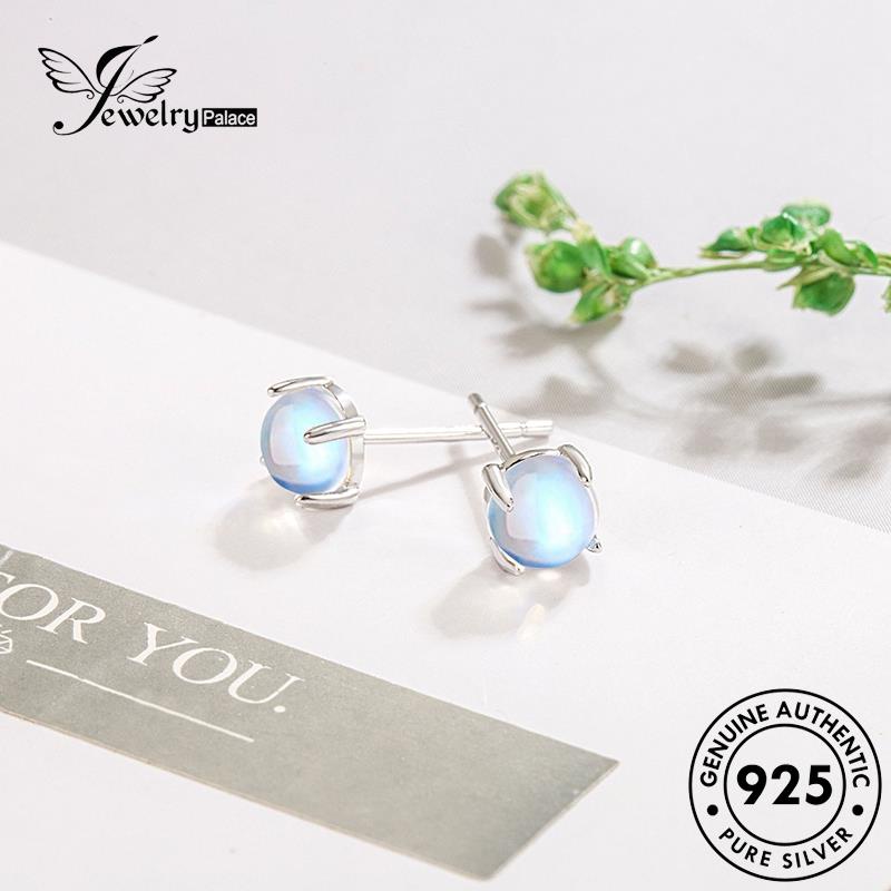 Perhiasantempat Wanita Moonstone Bulat Asli Fashion Stud 925anting Perak E144