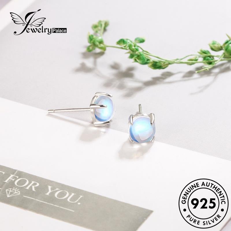 Perhiasantempat Wanita Moonstone Bulat Asli Fashion Stud 925anting Perak E144