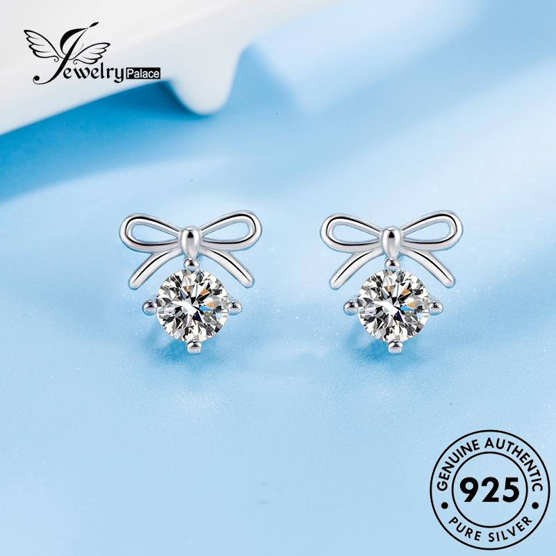 Jewelrypalace Anting Tusuk925 Wanita Lucu Moissanite Berlian Silver Bow Asli E148