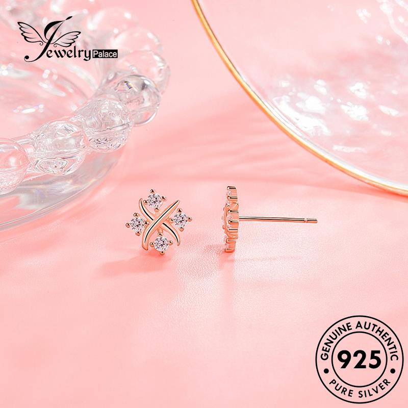 Jewelrypalace Kepribadian Asli Wanita Anting925 Persegi Perak Stud Emas Moissanite Berlian E178