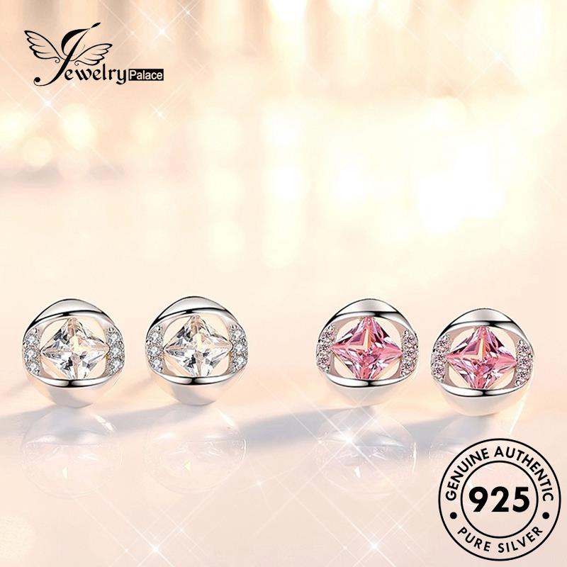 Jewelrypalace Oval925 Kepribadian Berlian Pink Anting Tusuk Perak Asli Wanita Kristal E181