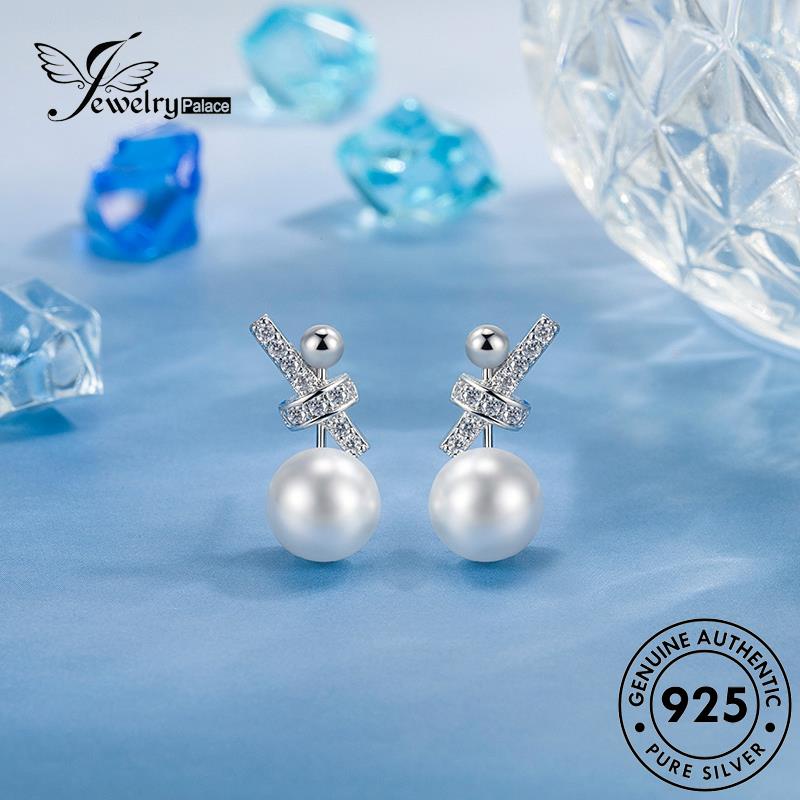 Jewelrypalace Emas925 Perak Pribadi Stud Asli Busur Mutiara Wanita Anting E250