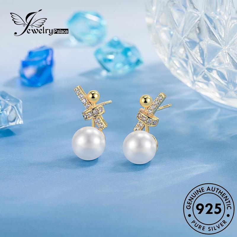 Jewelrypalace Emas925 Perak Pribadi Stud Asli Busur Mutiara Wanita Anting E250