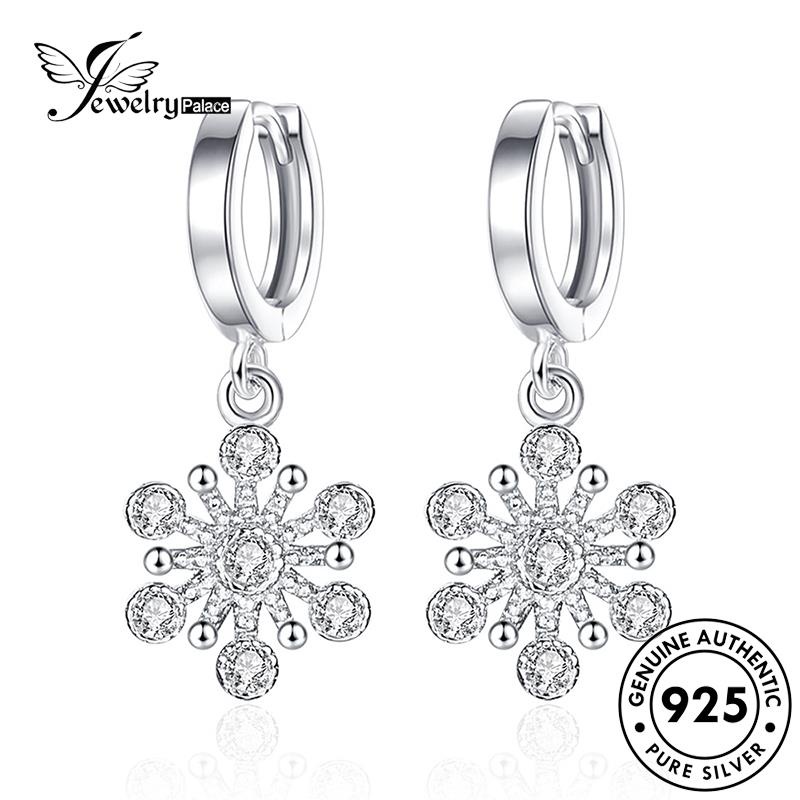 Jewelrypalace Anting Hoop Snowflake Berlian Moissanite Wanita Simple925 Perak Asli E403