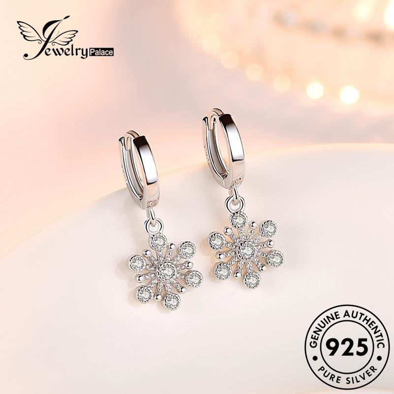 Jewelrypalace Anting Hoop Snowflake Berlian Moissanite Wanita Simple925 Perak Asli E403