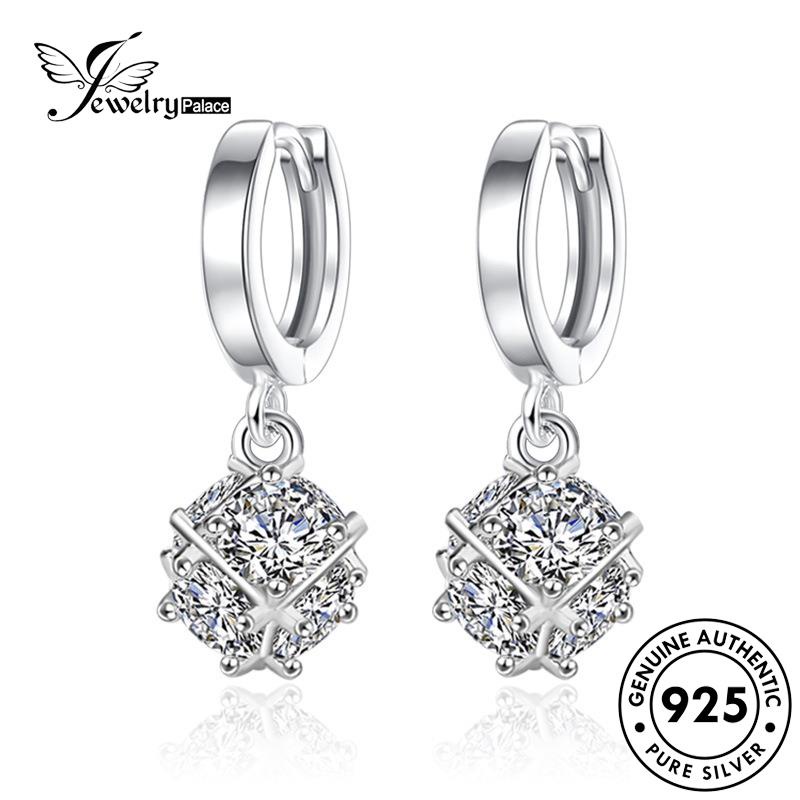 Jewelrypalace Kepribadian Hoop925 Anting Berlian Rubik Perak Asli Moissanite Kubus Wanita E367