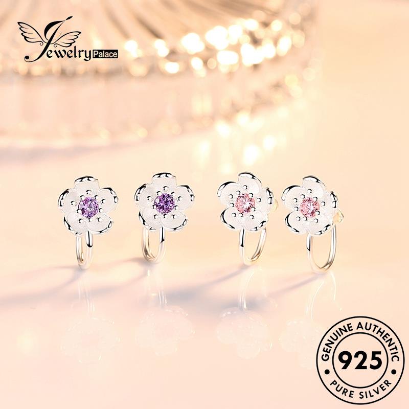 Perhiasantempat Wanita Bunga Anting Asli Berlian Kristal925 Cute Stud Silver Pink E456