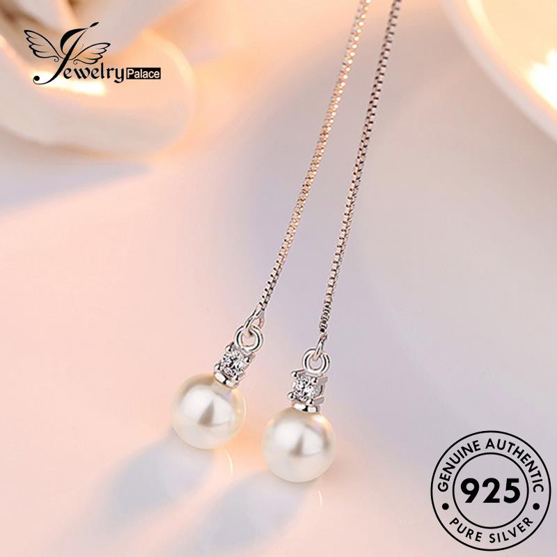 Jewelrypalace Beads Mutiara Shell925 Perak Sederhana Asli Wanita Temperamen Drop Earrings E618