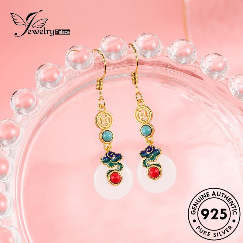 Jewelrypalace Giok925 Kait Enamel Anting Emas Perak Wanita Asli Menguntungkan E715