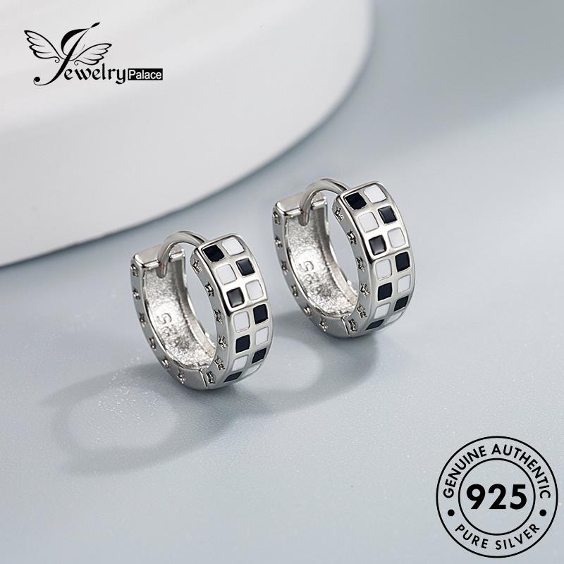 Jewelrypalace Hoop Personality Checkerboard925 Wanita Anting Perak Asli E773