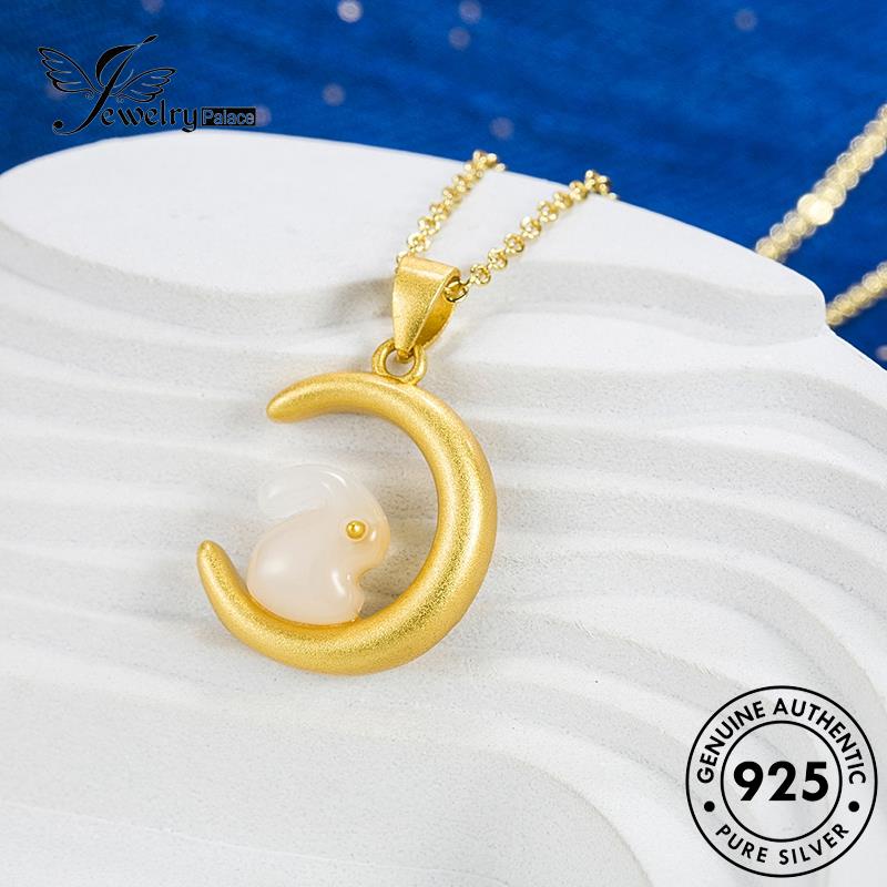 Jewelrypalace Kalung925 Giok Jade Gold Lucu Wanita Perak Asli Rabbit N320