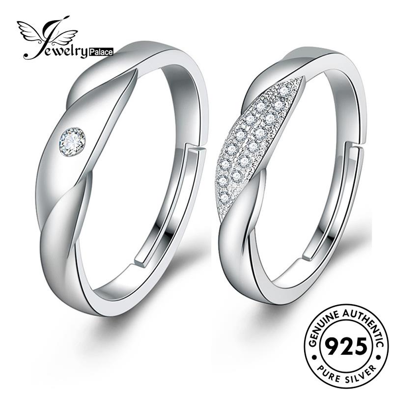 Jewelrypalace Cincin Gelombang Berlian Asli Couple Moissanite Perak925 Simple R62