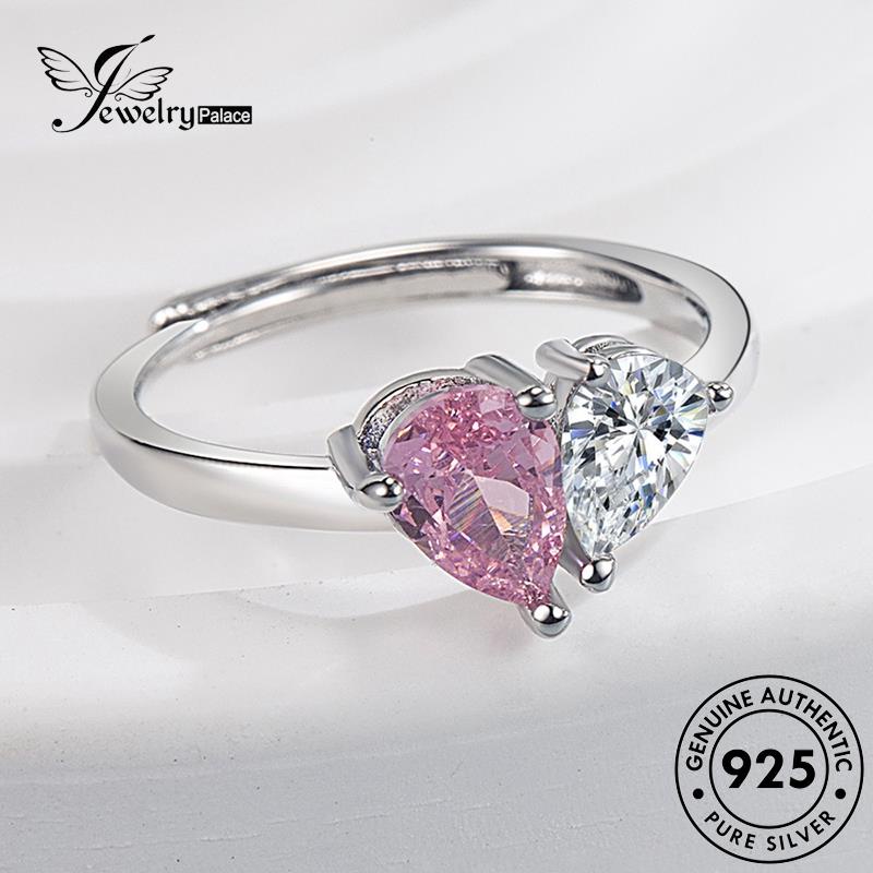 Jewelrypalace Kristal925Cincin Hati Pink Asli Pasangan Bentuk Perak Kepribadian Berlian R311