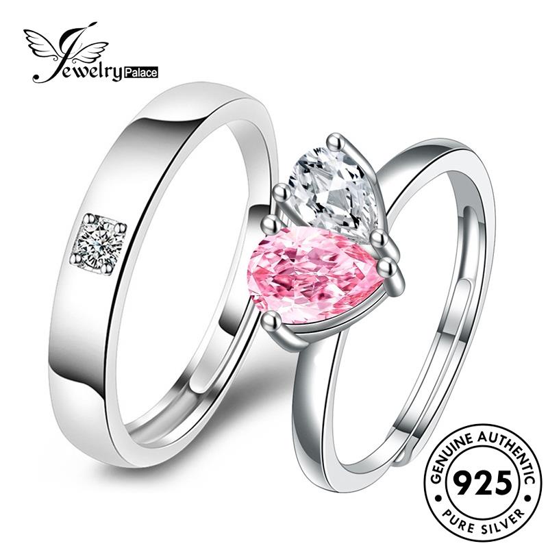 Jewelrypalace Kristal925Cincin Hati Pink Asli Pasangan Bentuk Perak Kepribadian Berlian R311