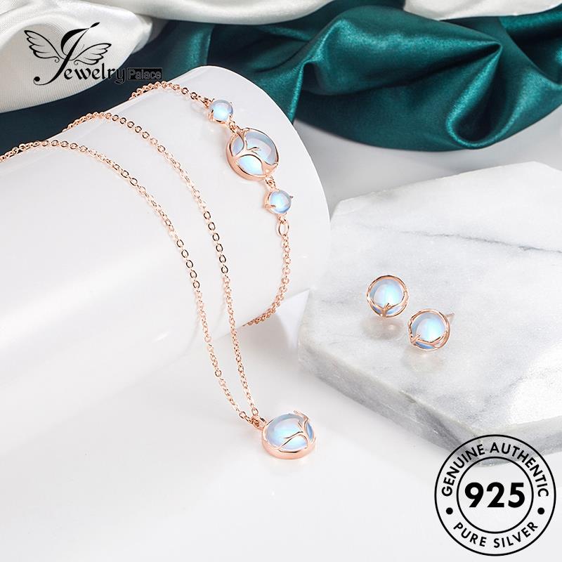 Jewelrypalace A Deer Opal Original Set925 Wanita Kalung Perak Mewah Dengan Lampu Emas S16