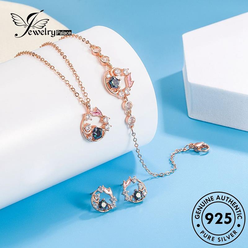 Jewelrypalace Wanita Set Ringan Asli925 Berlian Perak Whale Moissanite Kalung Mewah S24