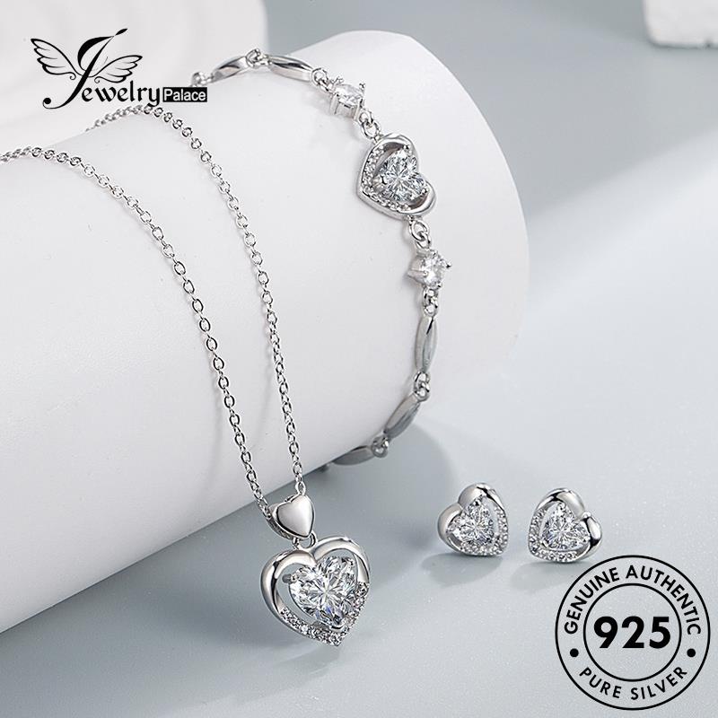 Jewelrypalace Bentuk Kalung Wanita Hati Perak Safir Set Asli925 S26