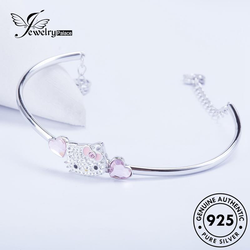 Jewelrypalace Gelang Kristal Berlian Kucing Pink The Women Silver Asli925 B137