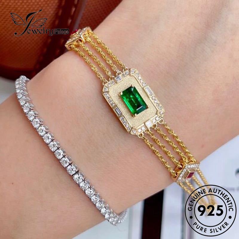 Jewelrypalace Perak Wanita Asli Gelang Square Emerald925 Emas B308