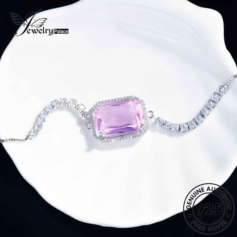 Jewelrypalace Asli Perak Kristal925 Wanita Pink Gelang Berlian Persegi Panjang B537