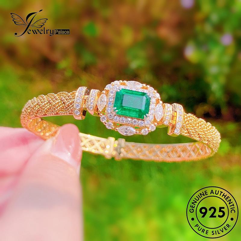 Jewelrypalace Emerald Asli Gelang Tenun925 Gold Mewah Perak Wanita B600