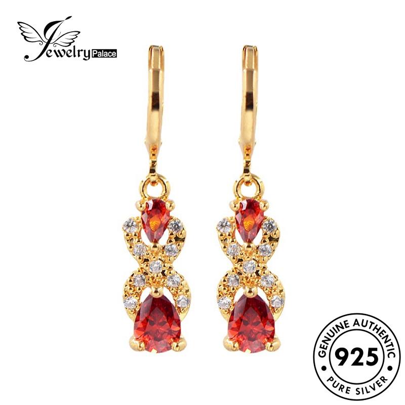 Jewelrypalace Bentuk Pir Kristal925Berlian Wanita Asli Drop Silver Hoop Earrings Pink E169