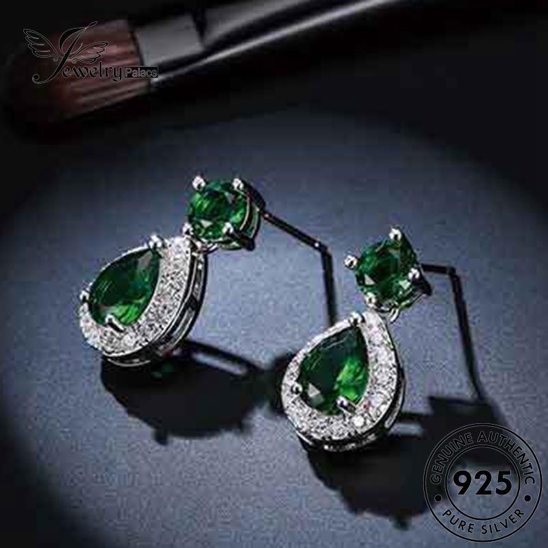 Jewelrypalace Bentuk Stud Drop Perak Asli Anting925 Emerald Wanita E247