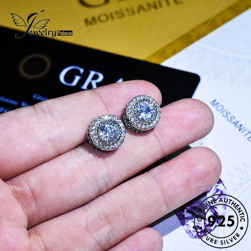 Jewelrypalace Stud Emas Asli Bulat Moissanite Berlian925 Perak Wanita Anting E34