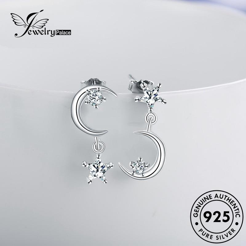 Perhiasantempat Wanita Tusuk Berlian Anting Perak925Asli Asimetris Bulan Moissanite E71