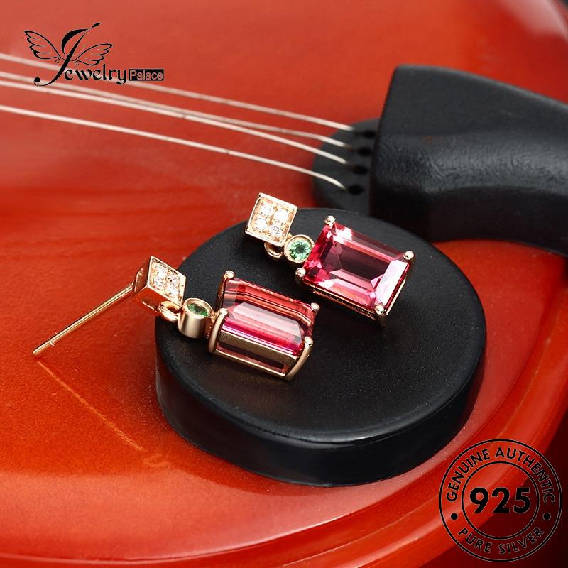 Jewelrypalace Anting Perak Pink Wanita Berlian Asli Tusuk925 Persegi Panjang Kristal E402