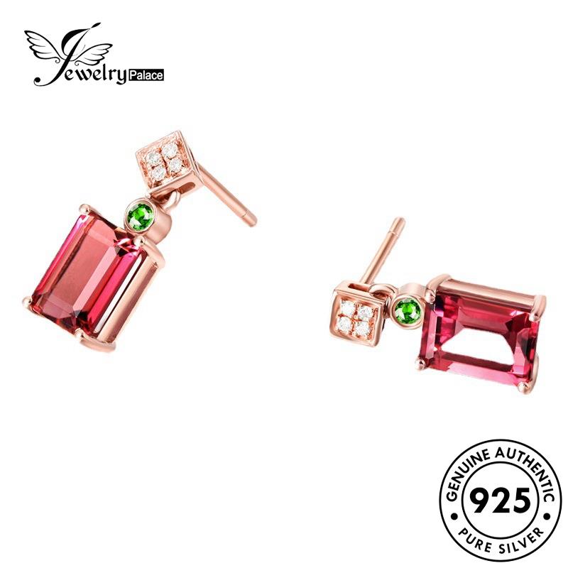 Jewelrypalace Anting Perak Pink Wanita Berlian Asli Tusuk925 Persegi Panjang Kristal E402