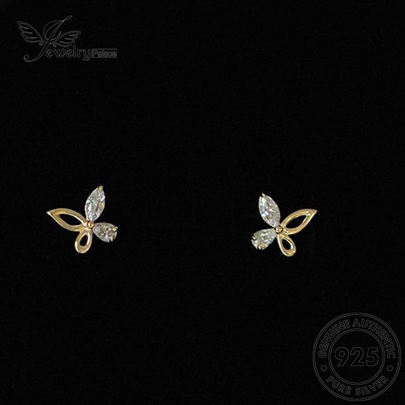 Tempat Perhiasan Wanita925 Stud Anting Perak Asli Berlian Gold Butterfly Moissanite E613