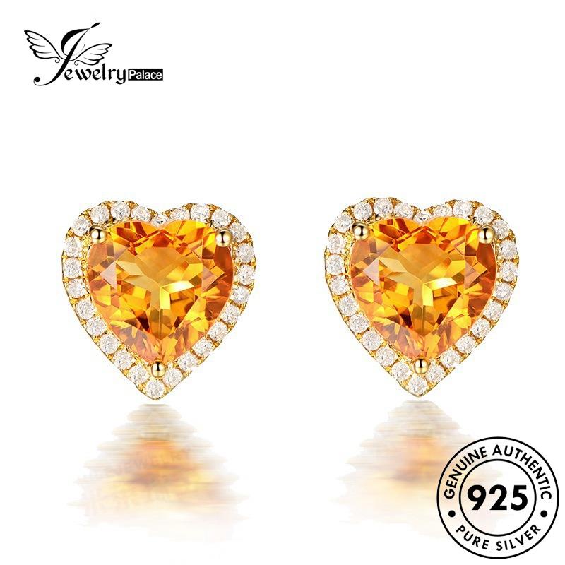 Jewelrypalace Anting Perak Citrine Stud Emas925 Wanita Asli E290