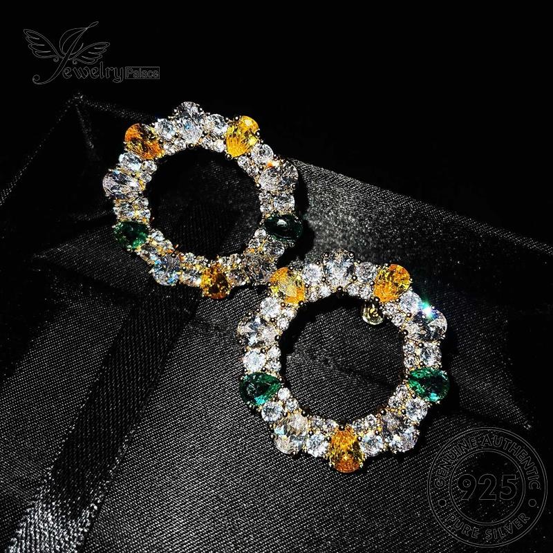 Jewelrypalace Asli Tusuk Perak Moissanite Lingkaran Emas Wanita Anting Berlian925 E809