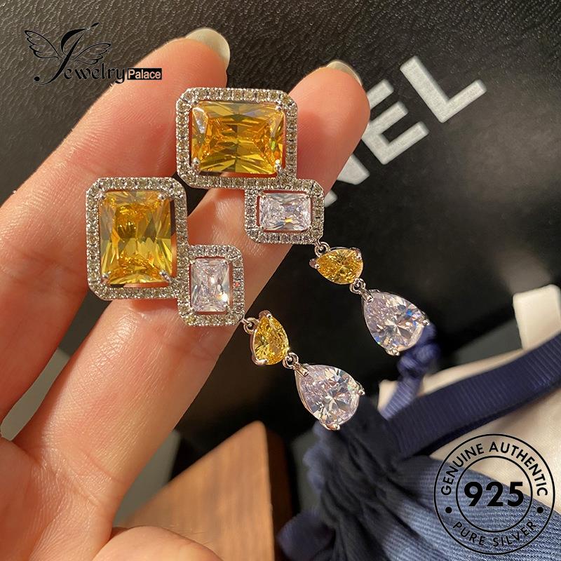 Jewelrypalace Anting Citrine Square Perak Wanita Asli925 Stud E821