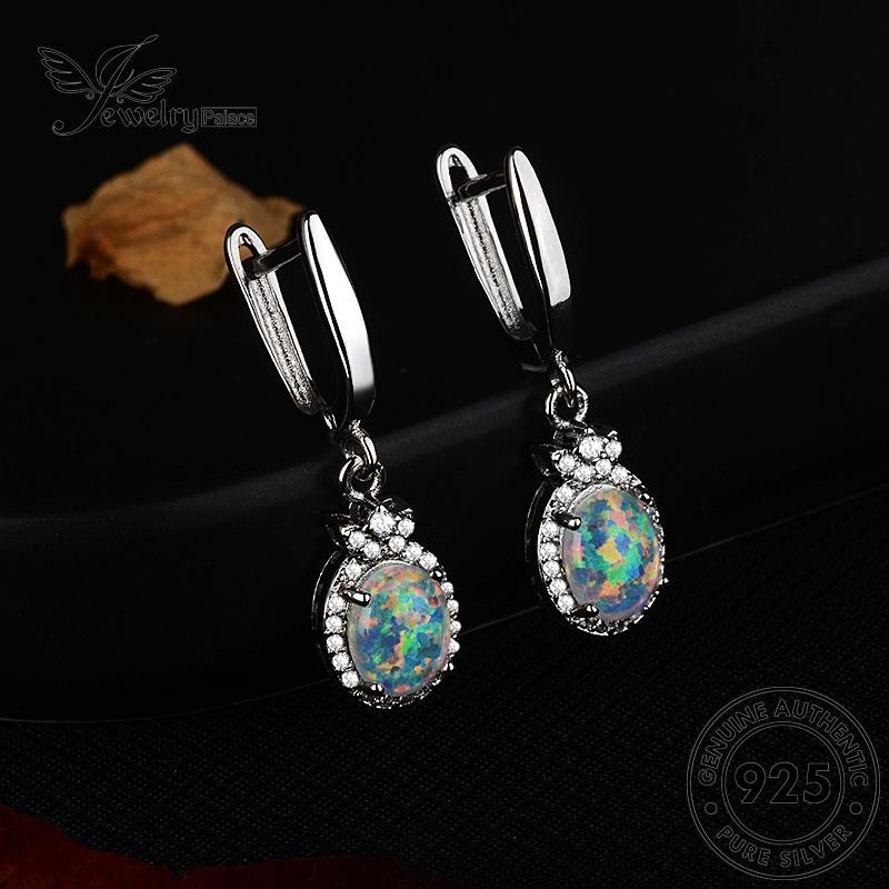 Jewelrypalace Anting Hoop Oval Opal Asli Wanita Bentuk Perak925 E702